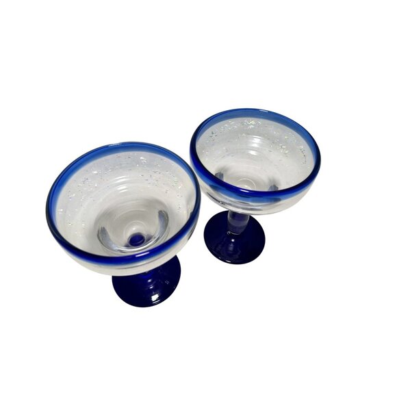 Mexican Hand Blown Glass Set of 2 Hand Blown Margarita Glasses (16 oz) Cobalt - Picture 2 of 5